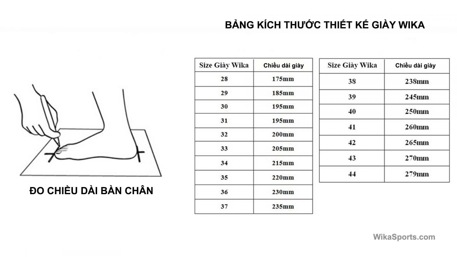 Bảng size giày Pickleball Wika