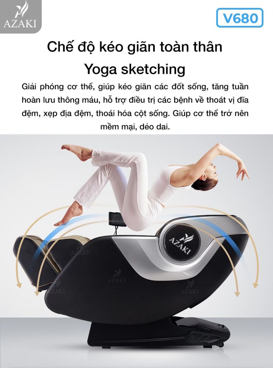 Chế độ kéo giãn toàn thân Yoga sketching của Ghế Massage Azaki V680 - Đen chính hãng