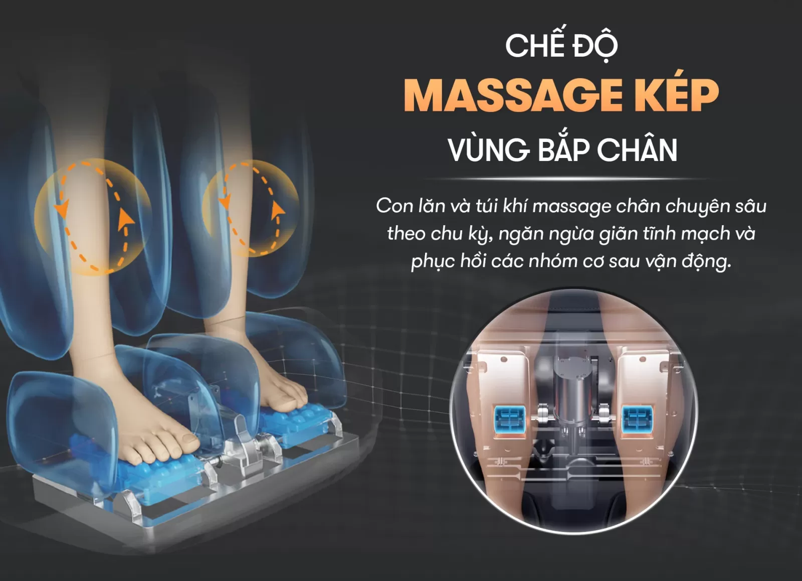 Chế độ massage kép vùng bắp chân của Ghế Massage Kingsport Premium B6