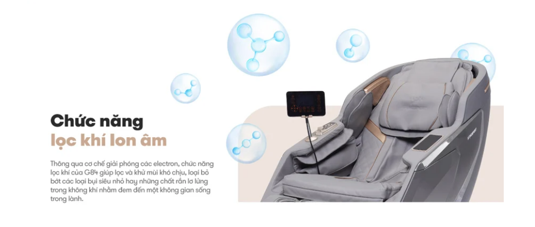 Chức năng lọc khí ion âm của ghế massage Kingsport G84