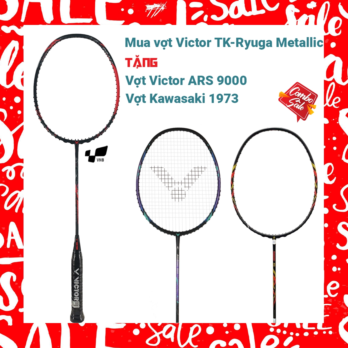 Combo mua vợt cầu lông Victor TK-Ryuga Metallic tặng vợt Victor ARS 9000 + vợt Kawasaki 1973