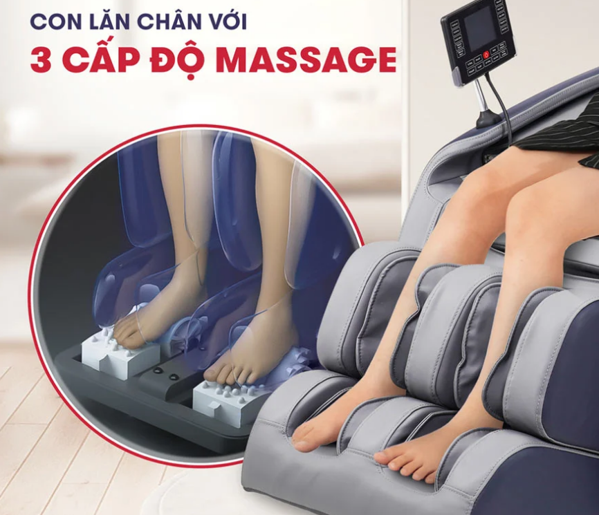 Con lăn chân với 3 cấp độ massage của Ghế Massage Kingsport G83