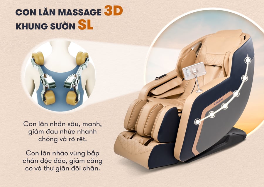 Con lăn massage 3D, khung sườn SL của Ghế Massage Kingsport G87
