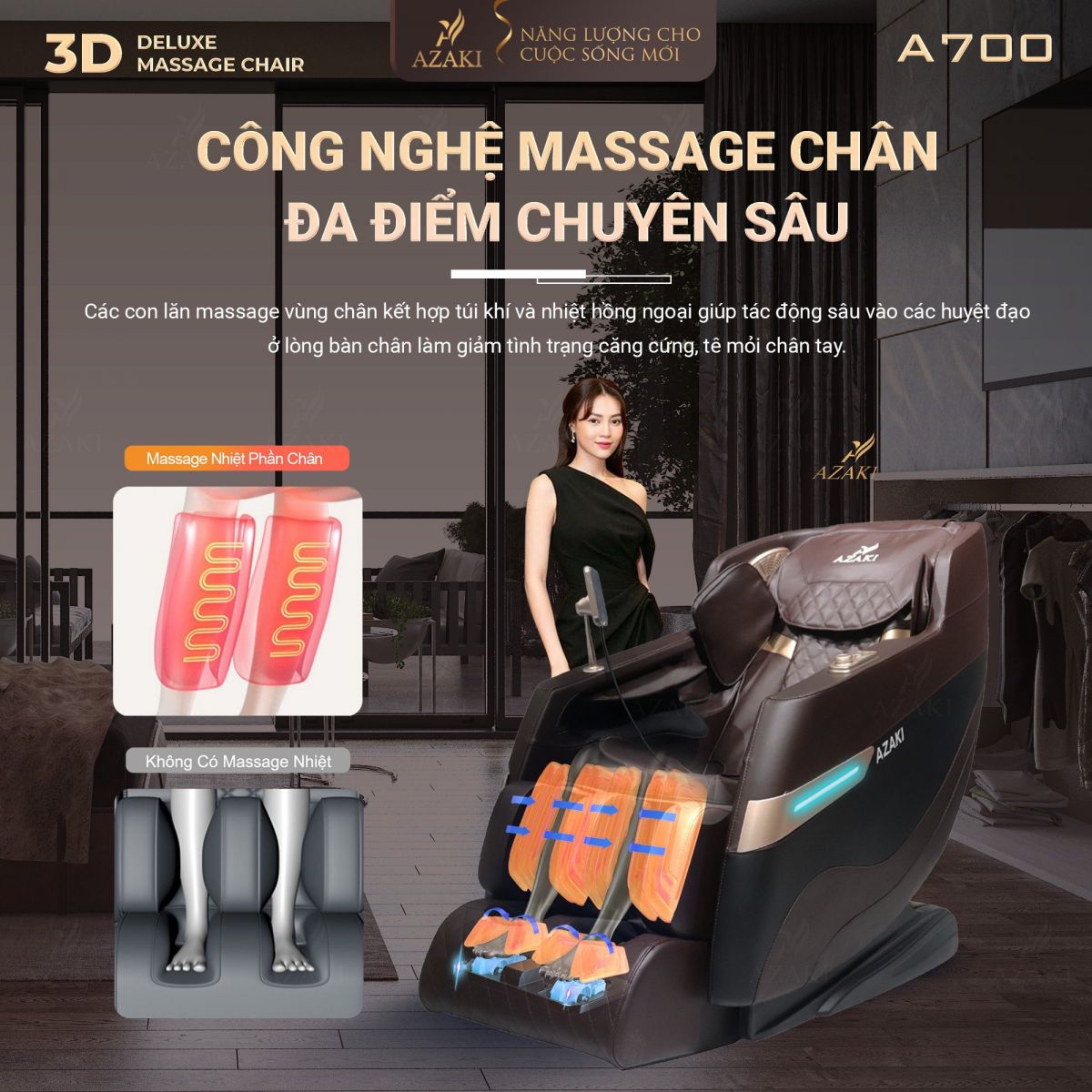 Công nghệ massage chân đa điểm của Ghế Massage Azaki A700 - Đen Chính Hãng