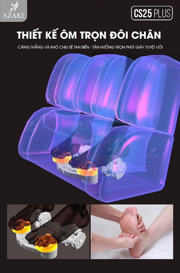 Công nghệ massage chân đa điểm của Ghế Massage Azaki CS25 Plus - Đen chính hãng