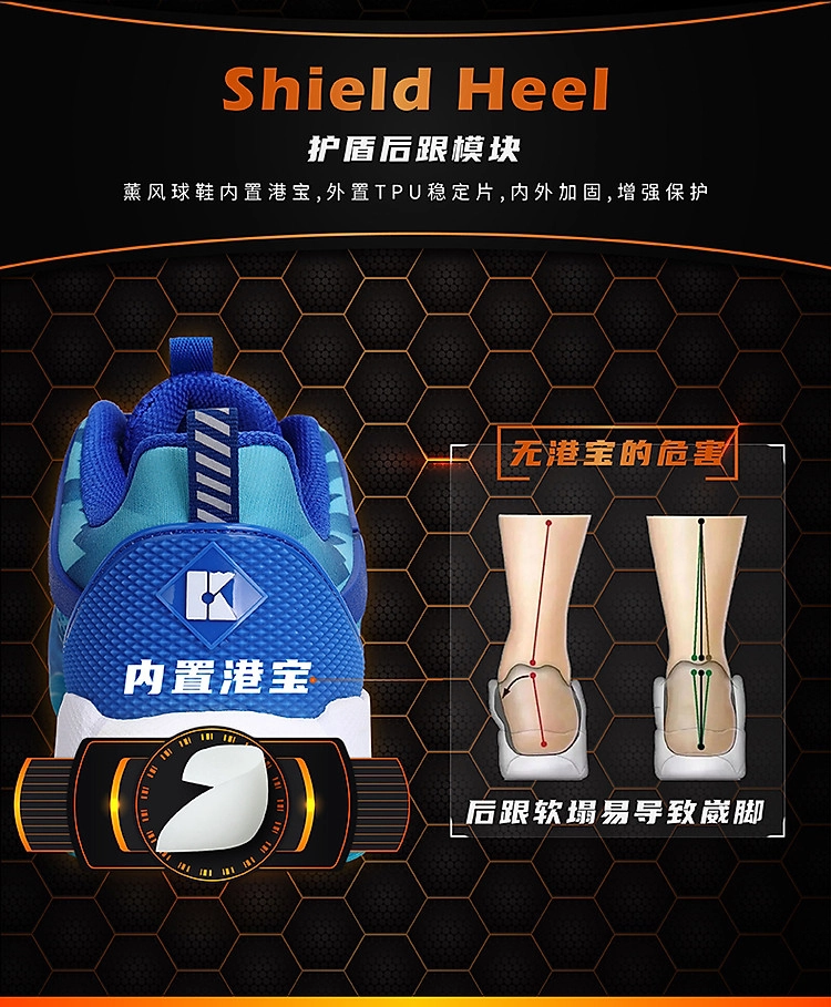 Công nghệ SHIELDS HEEL của Giày cầu lông Kumpoo KH-D511 Xanh chính hãng
