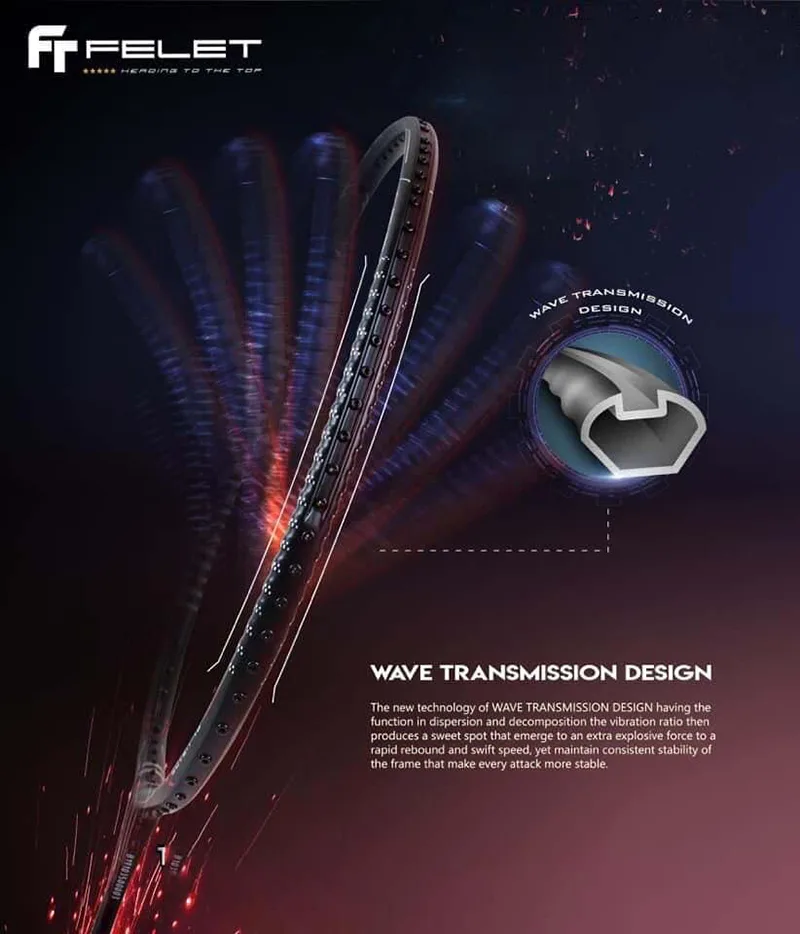 Công nghệ WAVE TRANSMISSION DESIGN của vợt cầu lông Felet Dome 08 (black) Chính Hãng