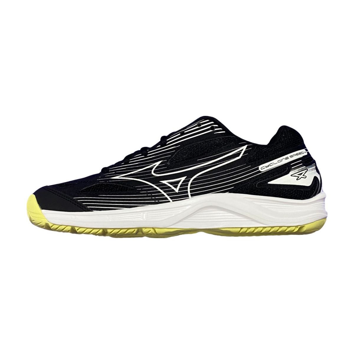 Giày cầu lông Mizuno Cyclone Speed 4 - Đen trắng vàng chính hãng (V1GA238012)
