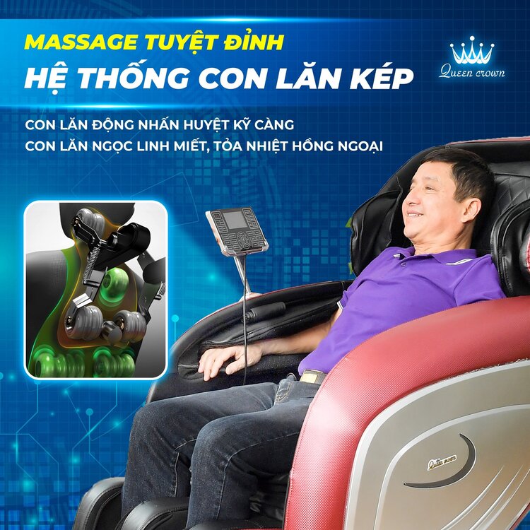 hệ thống con lăn kép của Ghế massage Queen Crown QC MD2 Pro