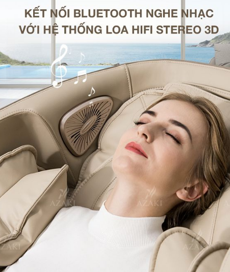 Loa nghe nhạc 3D HIFI Bluetooth hiện đại của Ghế Massage Azaki Maxxspeed E550 - Trắng Nâu chính hãng