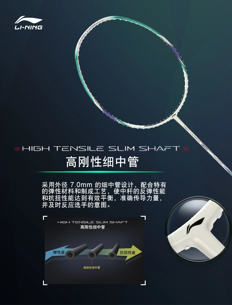 HIGH TENSILE SLIM SHAFT - Công nghệ tích hợp trên vợt cầu lông Lining mới nhất Turbo Charging 10B