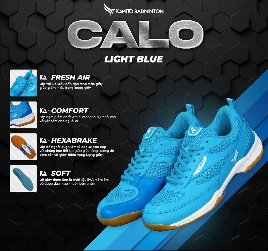 Công nghệ giày cầu lông chính hãng 2021 Kamito Calo - Xanh ngọc