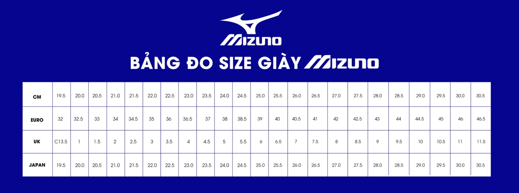 Size áo và giày hãng Mizuno - Minh Hải Sport