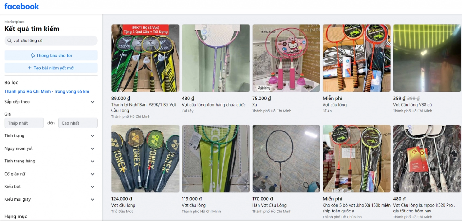 Facebook Marketplace - trang mua vợt cầu lông cũ uy tín hiện nay