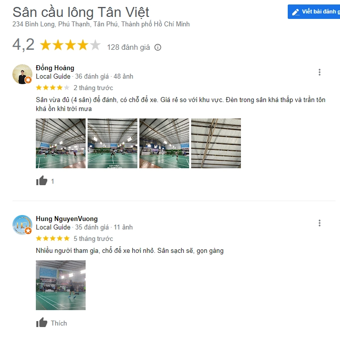Đánh giá thực tế của sân cầu lông Tân Việt