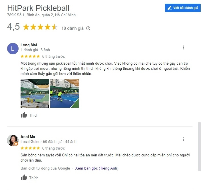 Đánh giá của người chơi khi trải nghiệm sân Pickleball HitPark