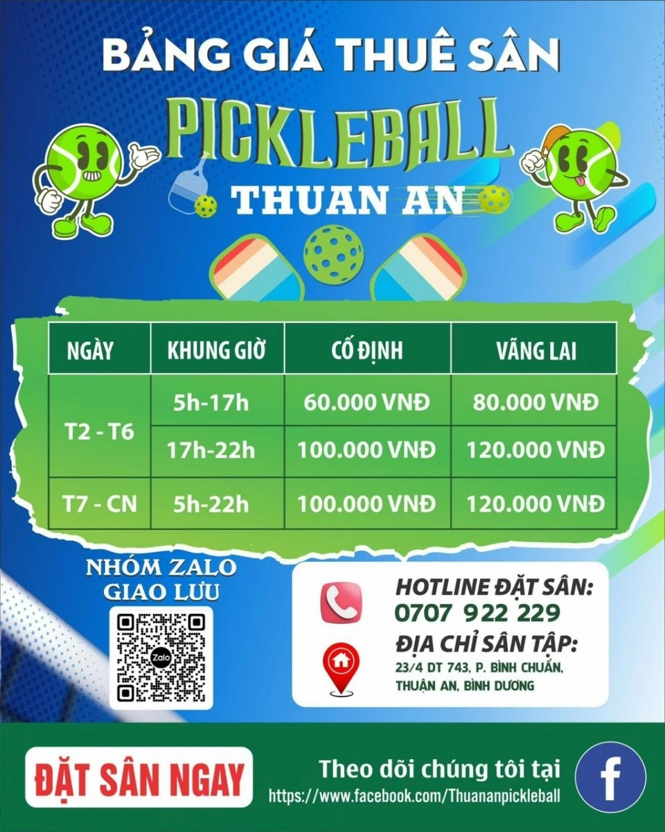 Giá thuê sân Pickleball Thuận An