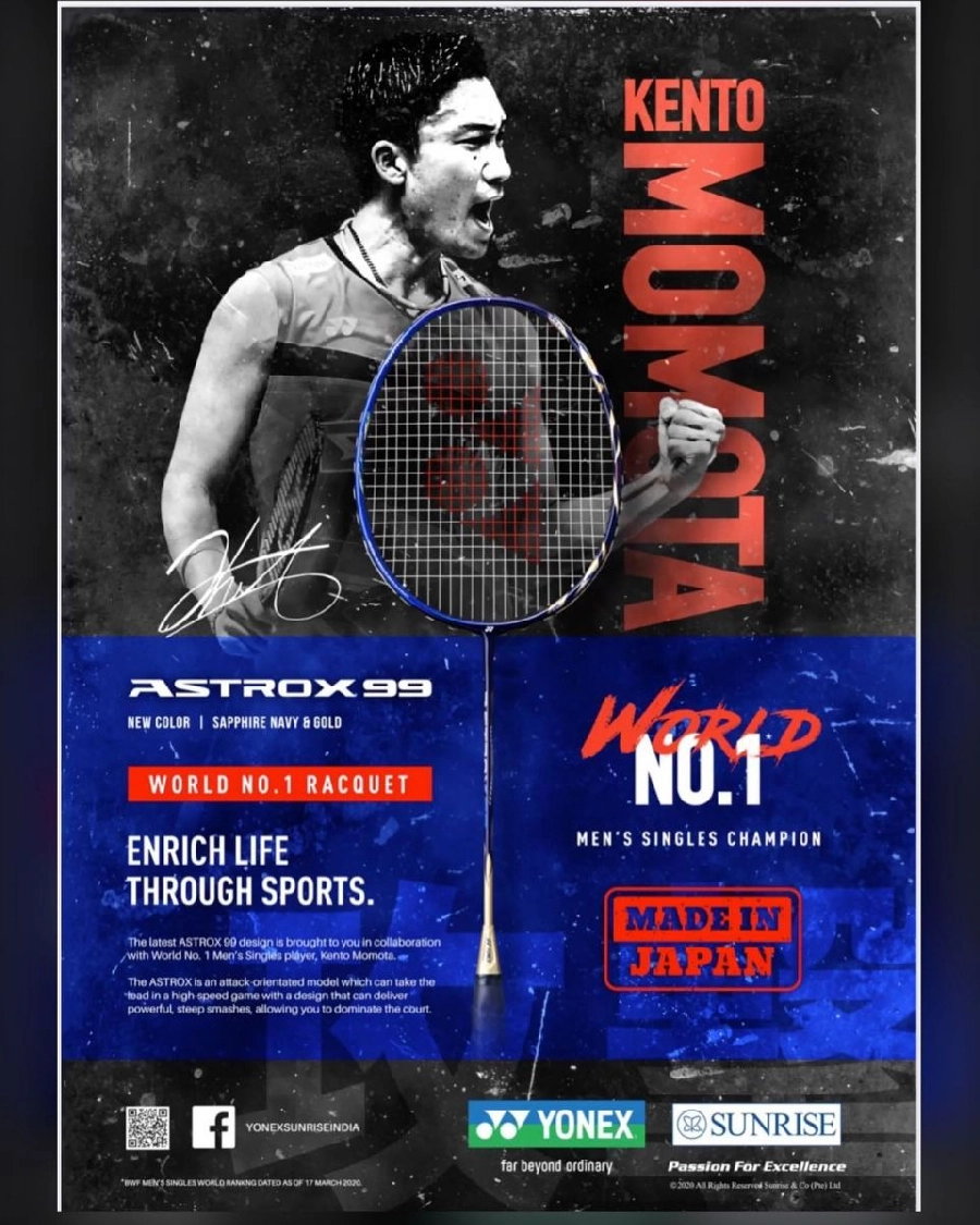 Top 1 bảng xếp hạng cầu lông đơn nam thế giới: Kento Momota - Yonex Astrox 99