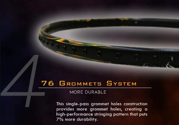 công nghệ 76 Grommets System của vợt cầu lông Apacs Blizzard Pro New Chính Hãng