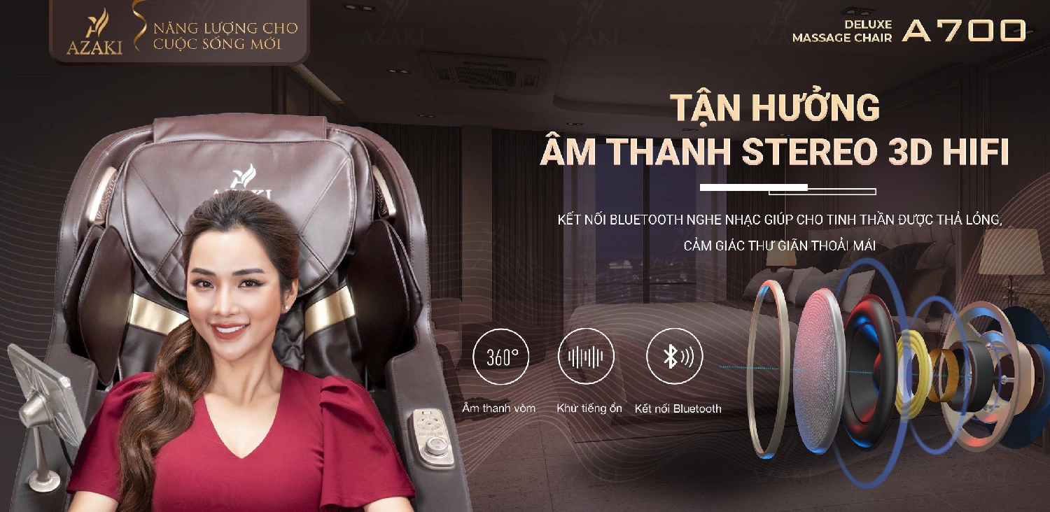 Tính năng âm thanh Hifi 3D Stereo của ghế Massage Azaki A700 - Nâu Chính Hãng