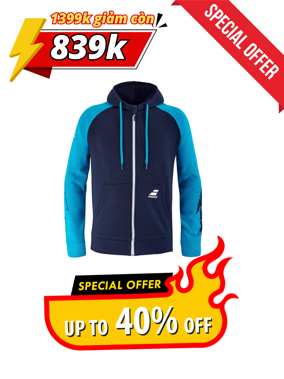 Áo tennis Babolat Drive Hood Jacket Men chính hãng (21121X4086) - Size: L