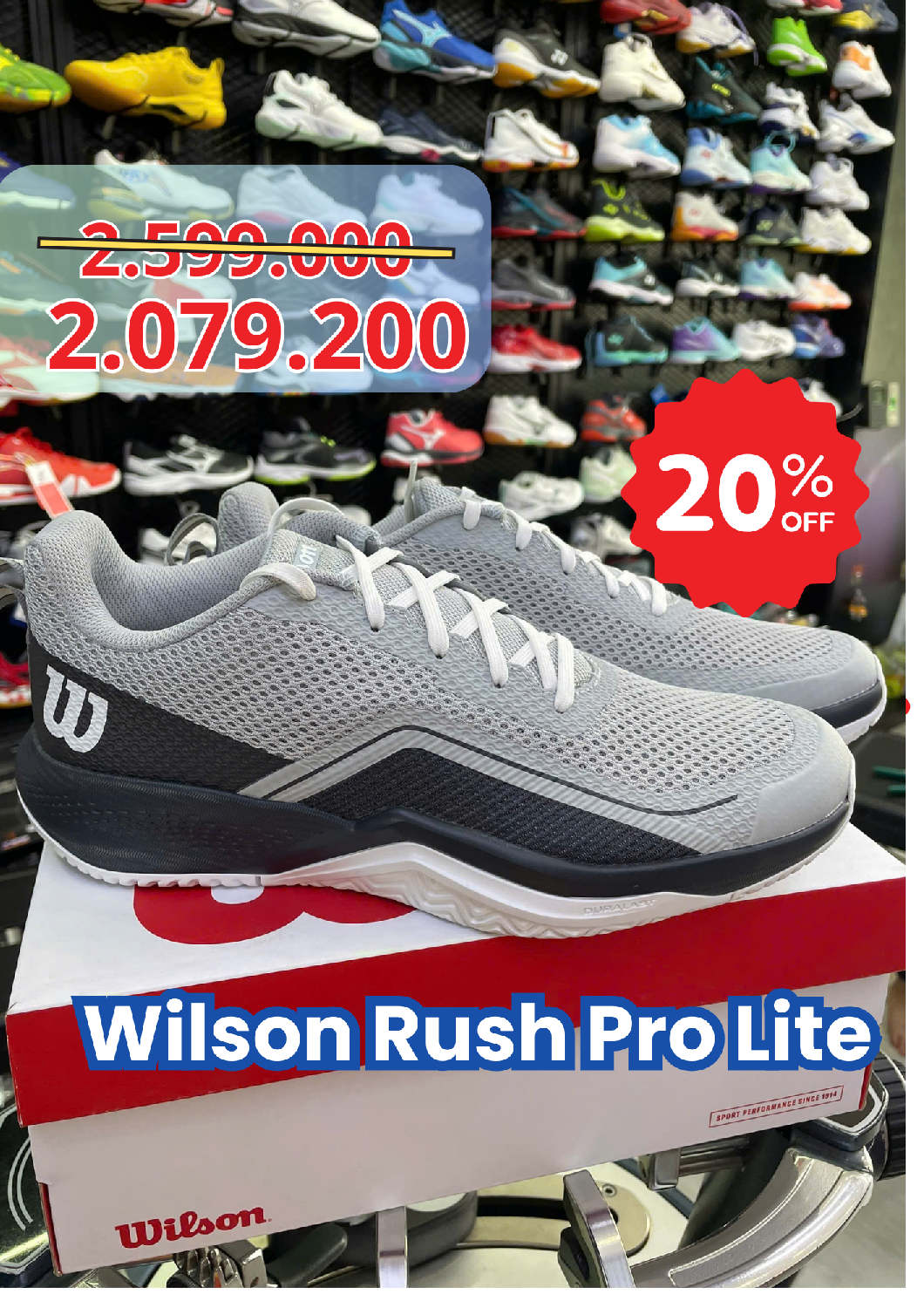 Giày Tennis Wilson Rush Pro Lite chính hãng (WRS333190) - Size: 43.5