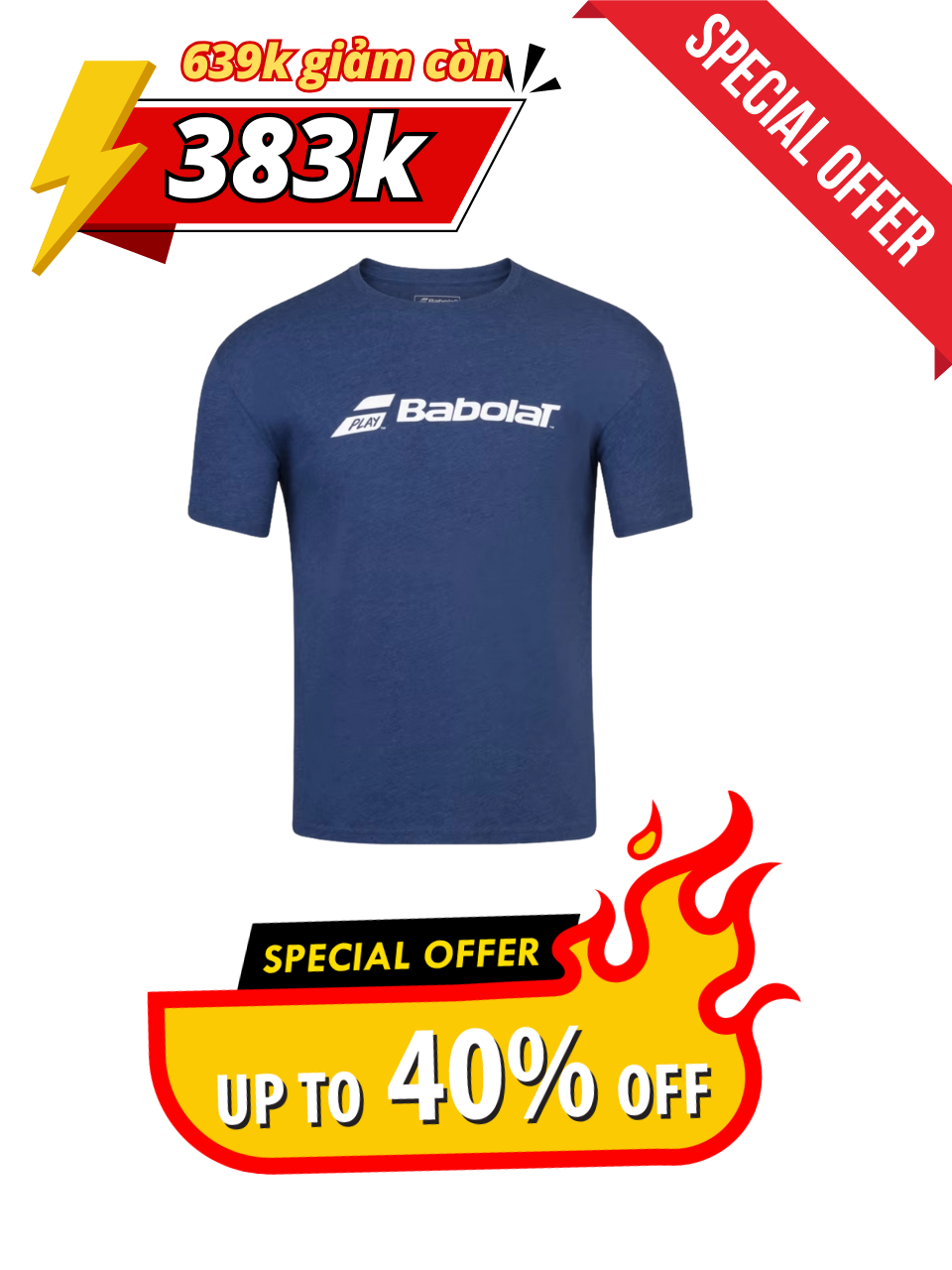 Áo tennis Babolat Exercise Tee Men chính hãng (14414005) - Size: L