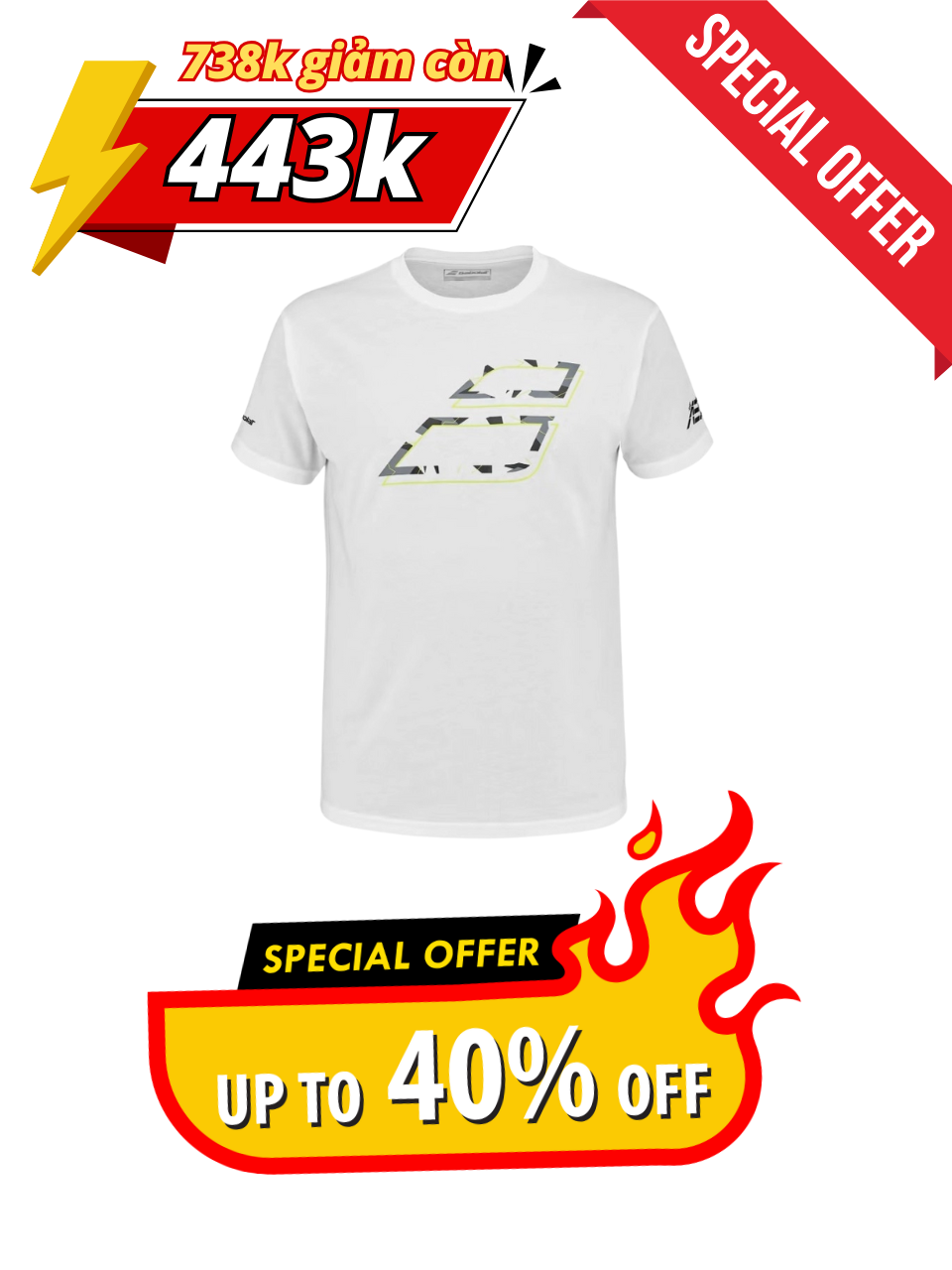 Áo tennis Babolat Aero Cotton Tee chính hãng (23441Y1000) - Size: M