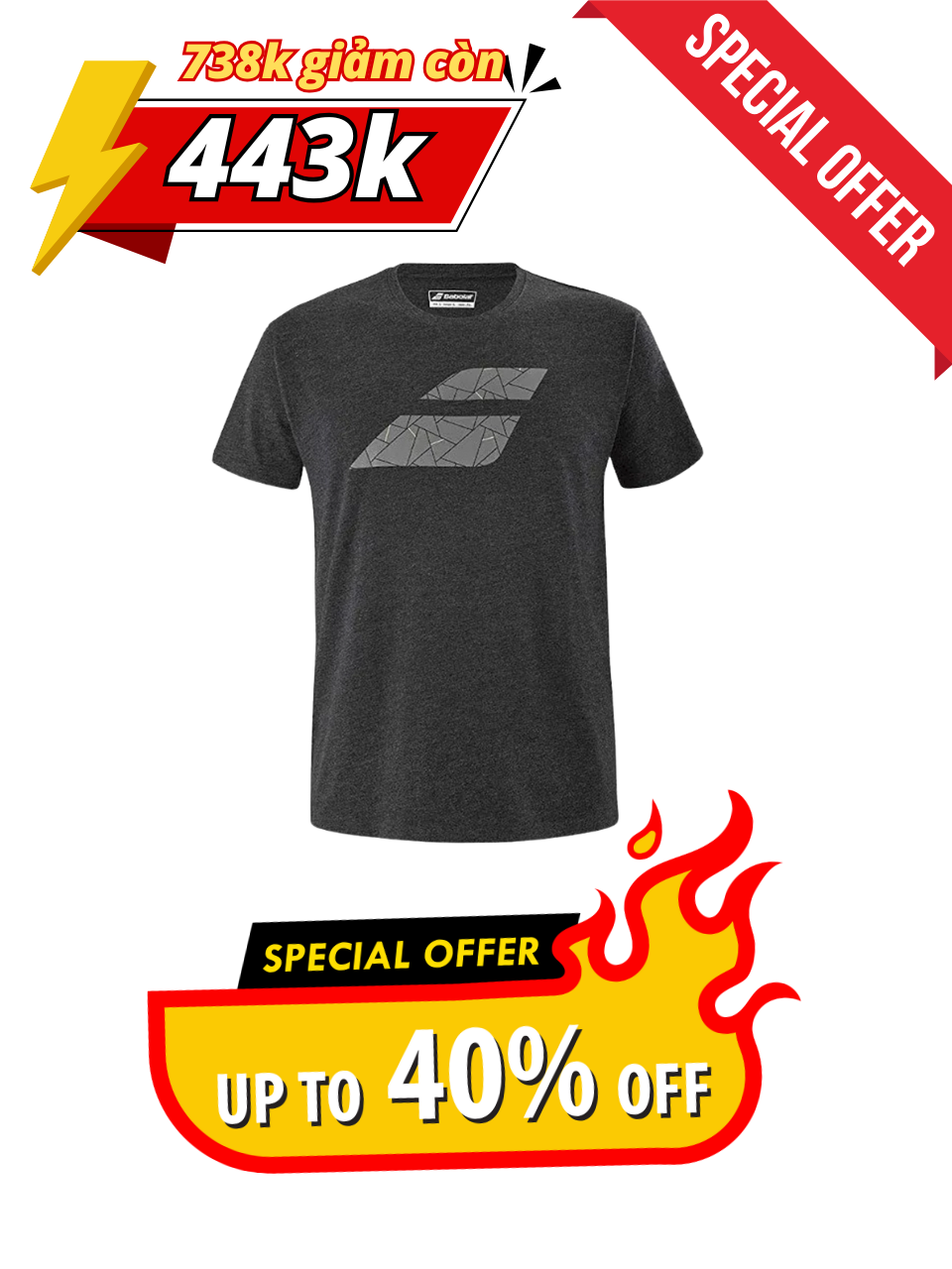 Áo tennis Babolat Exercise Big Flag Tee Men chính hãng (214422003) - Size: S
