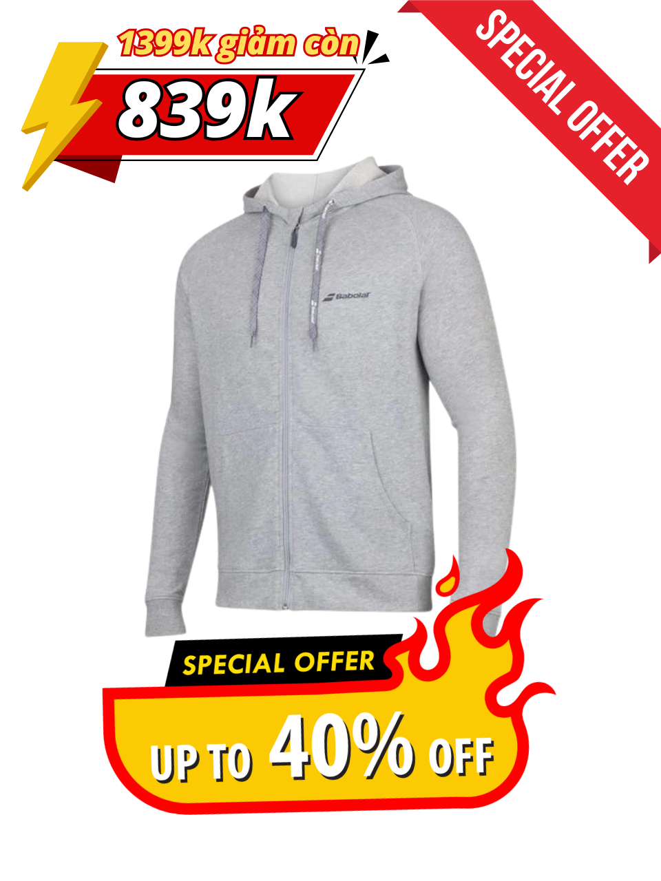 Áo tennis Babolat Exercise Hood Jacket Men chính hãng (11213002) - Size: M