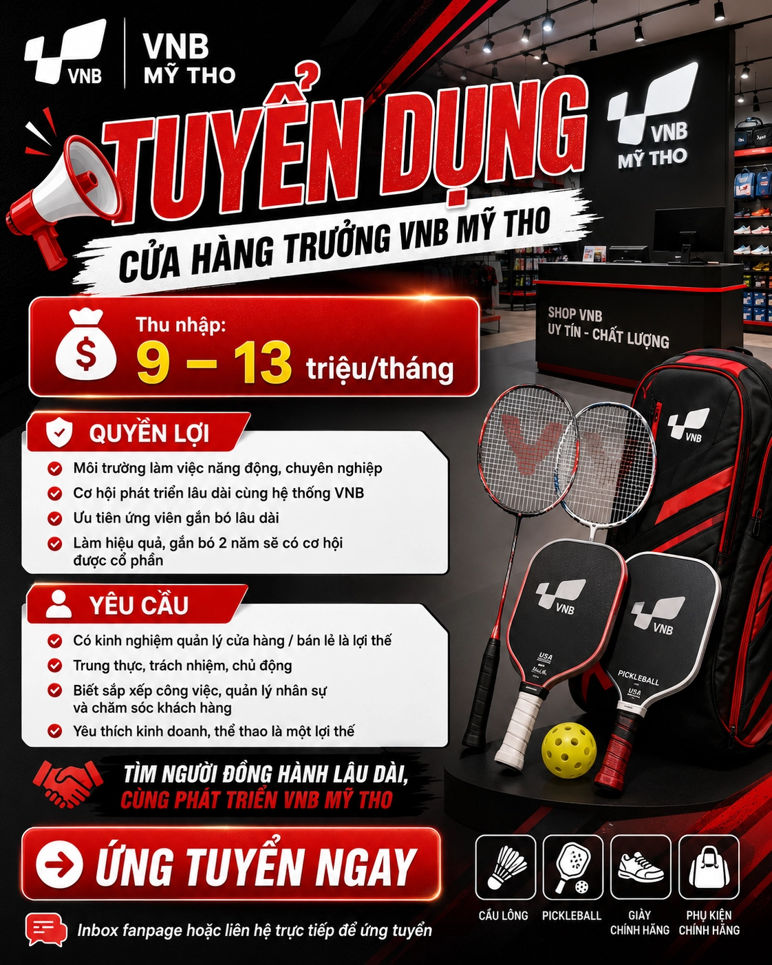 Cửa hàng trưởng VNB Mỹ Tho, Thu nhập 9-13tr
